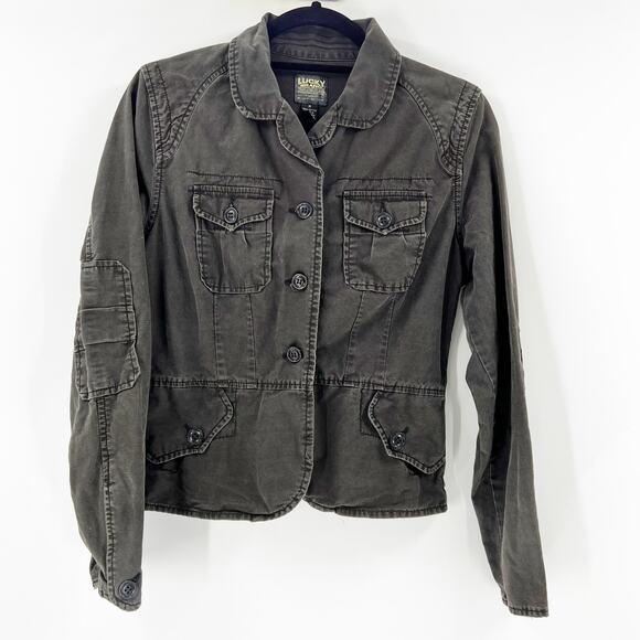 Lucky Brand Dark Gray Cargo Jacket Button Down Front M - Picture 2 of 4